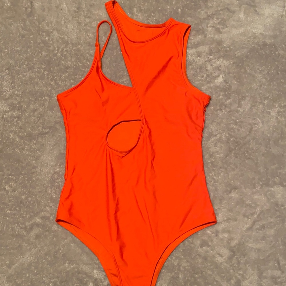 Orange one piece bathing suit